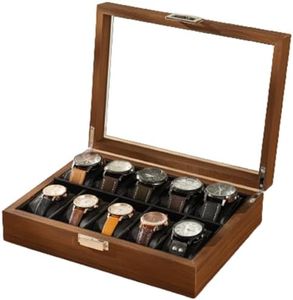 Okam Watch Box for Men & Women - 10 Slot Luxurious Wooden Watch Case with Clear Glass Display, Removable Pillow, Watch Storage & Organizer - Ideal Mens Jewellery Box Gift - Watch Boxes