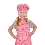 CRJHNS Kids Apron and Chef Hat Set, Adjustable Cotton Child Aprons with 2 Pockets Cute Girls Kitchen Bib Aprons for Cooking Baking Painting (Large, Pink)