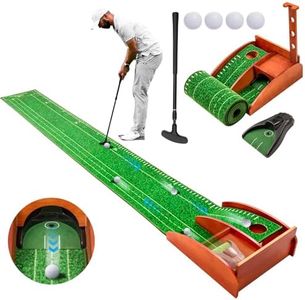 Golf Putting mat with Auto Ball Return, Putting Green Indoor, Crystal Velvet Mat and Solid Wood Base, Game Practice Golf Gifts for Home, Backyard, Office