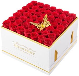 Mosstory Forever Flowers 49-Piece Preserved Roses in a Box Flowers for Delivery Prime Long Lasting Flowers Gift for Wife Valentines Day Mothers Day Anniversary (Red Roses, White Velvet Box)