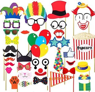 PIPI 36pcs Circus Photo Booth Props with Sticker Funny Carnival Theme Party Decorations for Birthday Party