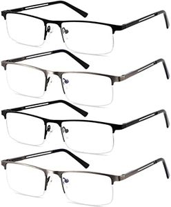 DILLY VISION 4-Pack Reading Glasses for Men,1.5 Blue Light Blocking Reading Glasses Mens Metal Readers with Spring Hinges Anti Glare/Eye Strain Uv Filter 4-pack（2 Black+ 2 Gunmetal ）