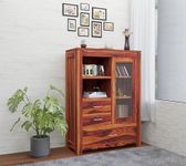 BANSHI WOOD FURNITURE Wood Book Shelf with Glass Door, Bookshelf for Home Library, Crockery Cabinet, Kitchen Cabinet Storage,Dining Room Furniture, Books Rack,Book Stand,Shelves, Honey Finish