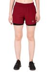 ReDesign Apparels 2 in 1 Double Layered Sports Gym Workout Running Shorts for Women (M, Black/Maroon)