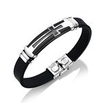 Rockyu Brand Fashion Accessories Men's Stainless Steel Silicone Bracelet Cross Bangle Silicone Stainless Steel