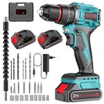 Brushless Cordless Drill Driver 21V, Electric Drill Cordless with 2 Batteries 2000mAh, Power Drill Combi Battery Drill, 24 Accessories, 2 Speed, 2 Batteries 2.0Ah, 55 Nm, 23+3 Torque Setting