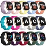 GEAK 15 Pack Bands Compatible with Fitbit Versa 3/Fitbit Sense Bands, Soft Replacement Wristband for Fitbit Sense/Versa 3 Bands Women, Flexible Waterproof Sport Watch Strap for Women Men Small 15 Pack