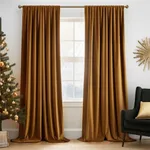 Lazzzy Velvet Curtains 84 Inch Long Room Darkening Blackout Curtains Thermal Insulated Window Super Soft Luxury Drapes for Bedroom Rod Pocket Curtain Panels for Living Room 2 Panels Gold Brown