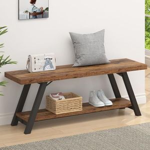 LVB Wood Bench, Industrial Storage Entryway Indoor Bench for Bedroom Hallway Living Room, Rustic Famhouse Wooden Metal Shoe Rack Accent Foyer Bench Seat for Entrance Sitting, Rustic Brown, 47 in Long