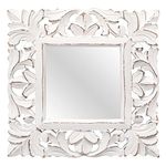 The Wooden Town 10 Inch White Square Wall Mirror,Decorative Wall Mirror with Wood Framed,Farmhouse Mirror for Wall Décor, Bathroom Mirror,Hanging Mirror for Living Room,Bedroom,Vanity,White