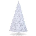 Happygrill 8 Feet White Christmas Tree Artificial Xmas Tree with Solid Metal Stand White Christmas Pine Tree for Indoor Outdoor Decoration