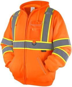 TICONN High Visibility Safety Sweatshirt Hoodie, Reflective Hi-Vis ANSI Class 3 Fleece Zippered Hooded Jacket for men and women (Orange, M)