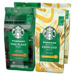 STARBUCKS Pike Place Roast, Blonde Espresso Roast Whole Bean Coffee 450g (Pack of 4)