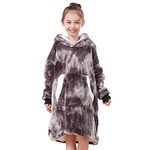 Pawque Blanket Hoodie for Kids, Oversized Wearable Blanket Sweatshirt with Super Warm Microfiber and Sherpa, Soft Fluffy Blanket Hoodie with Giant Pocket, One Size Fits Most Youth, Dark Gray Tie-dye