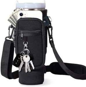 Watter Bottle Carrier Bag with Phone Pocket Compatible- Fits Stanley 40 oz Tumbler Neoprene Water Bottle Holder Bag with Adjustable Strap Ball Bag for Stanley Cup Accessories (Black)