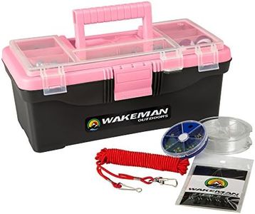 55-Piece Fishing Tackle Set - Tackle Box Includes Sinkers, Hooks, Lures, Bobbers, Swivels, Fishing Line, and More - Fishing Gear by Wakeman (Pink)