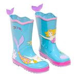 Kidorable Blue Mermaid Natural Rubber Rain Boots w/Fun Fishtail Pull On Heel Tab - Blue -