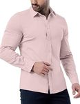 ZAFUL Mens Dress Shirts Slim Fit Button Down Long Sleeve Stretch Collared Shirt Cotton Wrinkle Free Button Up Mens Tops Light Pink XX-Large