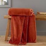 Catherine Lansfield Extra Large New Raschel Velvet Touch 200x240cm Blanket Throw Burnt Orange