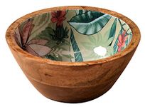 nestroots Bowl Set for Snacks Mixing Bowls for Kitchen | Salad Bowl Printed Wooden Desert Bowl for Serving Mixing Bowl Mango Wood with Decaling Print | Green Floral 6 in Diameter, 1 Kilogram