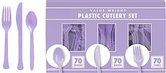 Amscan 43904.04 Party Supplies Premium Value Window Box Cutlery Set, 6" x 11", 210ct, Lavender