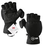 Tough Outdoors Ice Fishing Gloves - 3M Thinsulate Cold Weather Convertible Mittens w/Finger Flaps - Waterproof Fly Fishing Gloves for Men & Women - Photography Gloves Medium-Large - Black