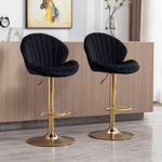 Wahson Velvet Bar Stools Set of 2 Breakfast Bar Chairs with Backrest, Adjustable Swivel Counter Chairs High Stools for Kitchen Island/Home Bar, Black