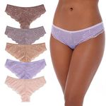 5 Pack Sexy Floral Lace Hipsters, Lavender, Large