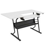 Sewing Online Small Sewing Table, White Top with Black Legs - Sewing Machine Table with Adjustable Platform, Drop Leaf Extension, & Storage Shelf | Quilting Table/Computer Desk - 13367