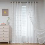 MYSKY HOME White Curtains for Kids Room Nursery Curtains 72 Inches Long for Girls Bedroom Double Layer Curtains White Pom Pom Sheer Curtains for Living Room Grommet Room Darkening Panels W52 X L72