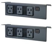 Electriduct Under The Desk/Table Power Center - 3 Outlets & 2 USB 3.1 Amp Ports (Pack of 2) (Black)