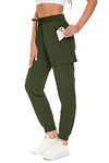 CNFUFEN Womens Joggers Waterproof Trousers Women Fashion Walking Pants Girls Cargo Trousers Ladies Lightweight Hiking Trousers UK Army Green Size S(6-8)