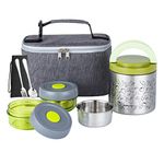 Lille Home 1065ml Lunch Box Set, an Vacuum Insulated Bento/Snack Box Keeping Food Warm for 3-4 Hours, Two BPA-Free Food Containers, A Lunch Bag, A Portable Cutlery Set