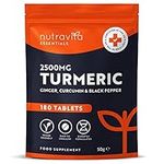 Nutravita Turmeric Tablets 2500mg with Black Pepper & Ginger - 180 High Strength Tumeric Supplements (3 Month Supply) - Vegan & Gluten Free - Alternative to Capsules - Letterbox Friendly - UK Made