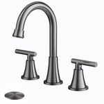 Bathroom Faucets for Sink 3 Hole, Hurran 8 inch Widespread Brushed Grey Bathroom Sink Faucet with Pop-up Drain and Supply Hose, Stainless Steel Lead-Free Faucet for Bathroom Sink Vessel Sink Vanity RV