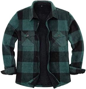 ZENTHACE Men's Warm Sherpa Lined Fleece Plaid Flannel Shirt Jacket(All Sherpa Fleece Lined), Green Plaid, Large