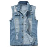 YOUTHUP Mens Ripped Denim Gilet Casual Vintage Biker Waistcoat Cowboy Sleeveless Vest Jacket, #2207 Blue, M