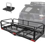OUTPRIZE Trailer Hitch Cargo Rack, 60 x 24 x 14 Inch Folding Hitch Mount Cargo Carrier with High Side Rails for RV Truck SUV Van, 500 lbs. Capacity, 2" Receiver, Black