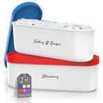 BALCI - Ice Cream Container - 2 Quart (Set of 2) - Perfect Reusable Freezer Storage for Homemade Ice Cream Tubs for Sorbet, Frozen Yogurt and Gelato! - Flexible Silicone Lids, Long Scoop, Stackable - Blue & Red