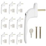 GETLITOOL 10 PCS Lockable Window Handle, Universal White UPVC Window Handle 43mm Spindle, Inline Espag Window Handle Locking with 10 Keys for UPVC Window, Double Glazing Windows