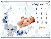 ROITIX Monthly Blankets Soft Floral Memory Blankets Girls Boys Cute Photo Background Blankets White (Elephant)