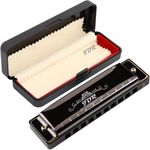 JDR Harmonica Blues C Key 10 Hole 20 Tone Mouth Organ with Case Diatonic Armonica for Kids, Professional Player Beginner Students Adults Friends Teacher Parents Stainless Steel Black