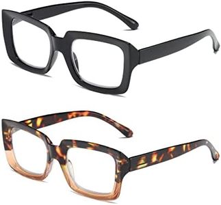 MMOWW 2 Pacco Occhiali da Lettura Donna Rettangolari - Oversize Square Frame Anti Luce Blu Occhiali (nero+tartaruga, +1.0)