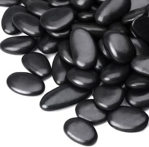 Pulovin 30 lbs Decorative Garden Rocks for Flower Pots, Vase, 1"-2", Polished Black River Stones for Plants, Outdoor Landscaping, Walkways, Yard