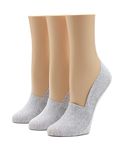 HUE Womens Perfect Edge Cotton Loafer Liner Socks, Light Charcoal Heather Grey - 3 Pair Pack, One Size