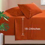 Manyshofu Extra Deep Pocket Queen Sheet Sets - Hotel Luxury 1800 Thread Count Sheets & Pillowcases - Microfiber Bedding Set up to 24" Mattress - Burnt Orange Bed Sheets 18-24 Inch Deep Pockets - 4Pcs