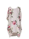 LushStyleUK New Ladies Italian Linen Floral Pocket Dress Women Lagenlook Dress Plus Sizes (Beige)