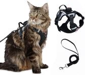 Cat Harness and Leash Set With AirTag Holder, Upgraded Escape Proof Adjustable Kitten Vest with Lead for Large Cat Small Dog Puppy Walking, Soft Breathable Mesh Jacket with Reflective Strips L, Black