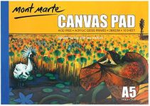 Mont Marte A5 Canvas Pad, 10 Sheet. Suitable for Use with Any Medium. Acrylic Gesso Primed and Ready to Use. Acid Free Canvas Sheets to Help Preserve Artworks