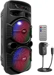 Pyle Portable Bluetooth PA Speaker System - 600W Rechargeable Outdoor Bluetooth Speaker Portable PA System w/ Dual 8” Subwoofer 1” Tweeter, Microphone In, Party Lights, USB, Radio, Remote - PPHP2835B